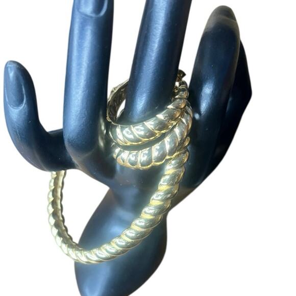 Twisted Cuff Bracelet 7.5" & 1" Half Hoop Earrings in ION Plated YG - Picture 1 of 5